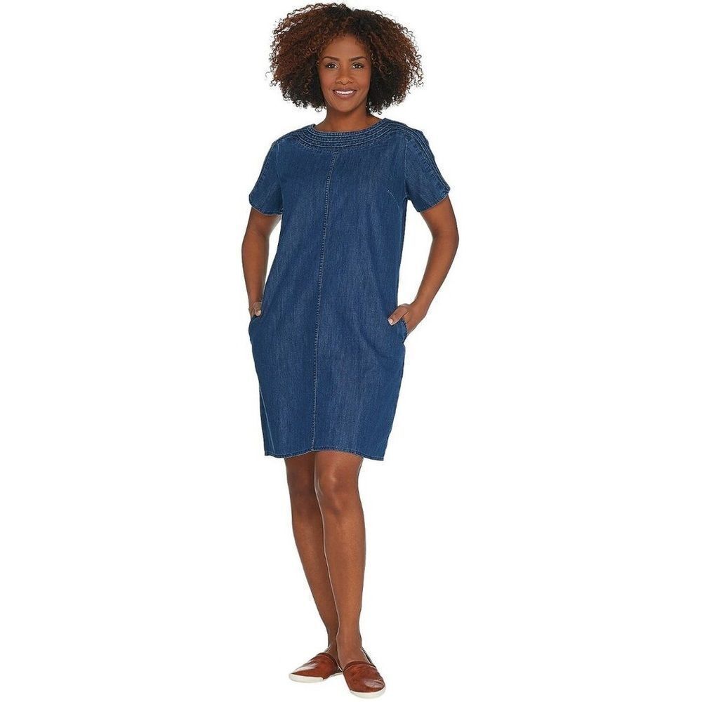 NWOT Martha Stewart Short Sleeve Denim Shift Dress- XS